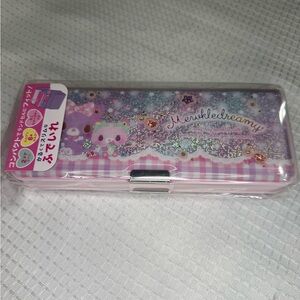 Sanrio Mewkledreamy double sided Pencil Case compact and slim. Glittery design